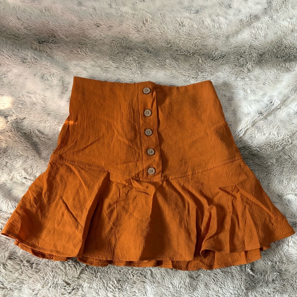 Francesca's Orange Button Mini Skirt